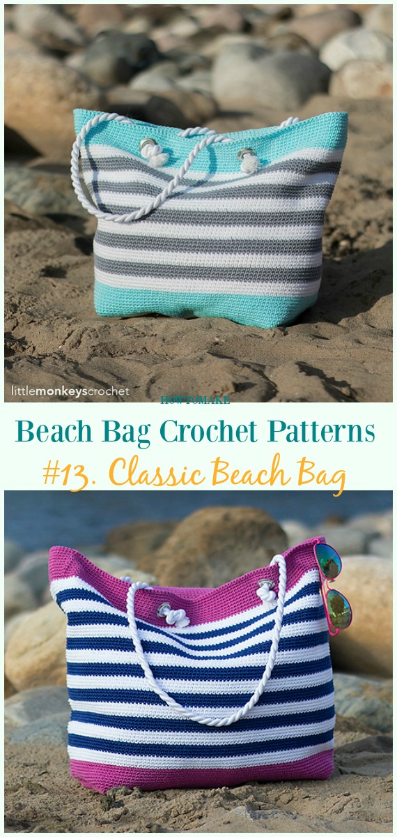 Classic Beach Bag Crochet Free Pattern - Beach #Bag; Free #Crochet; Patterns