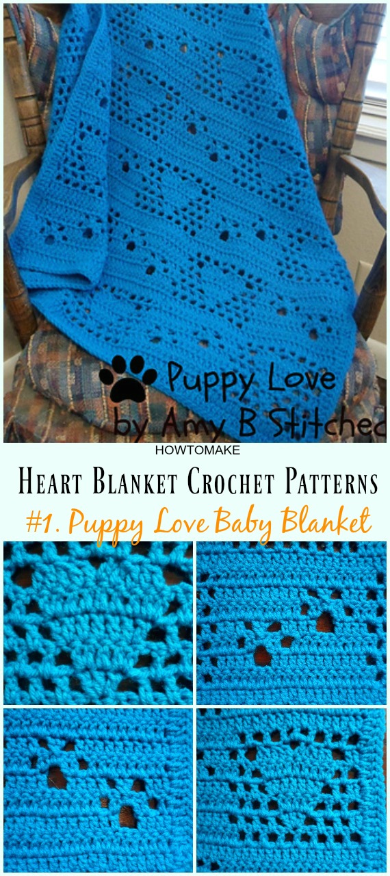 Crochet Puppy Love Baby Blanket Free Pattern - #Heart; #Blanket; #Crochet Free Patterns