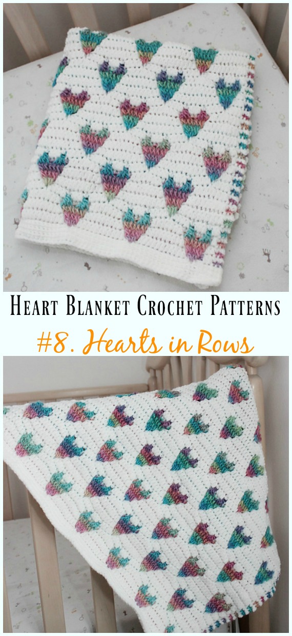Hearts in Rows Blanket Crochet Pattern - #Heart; #Blanket; #Crochet Free Patterns