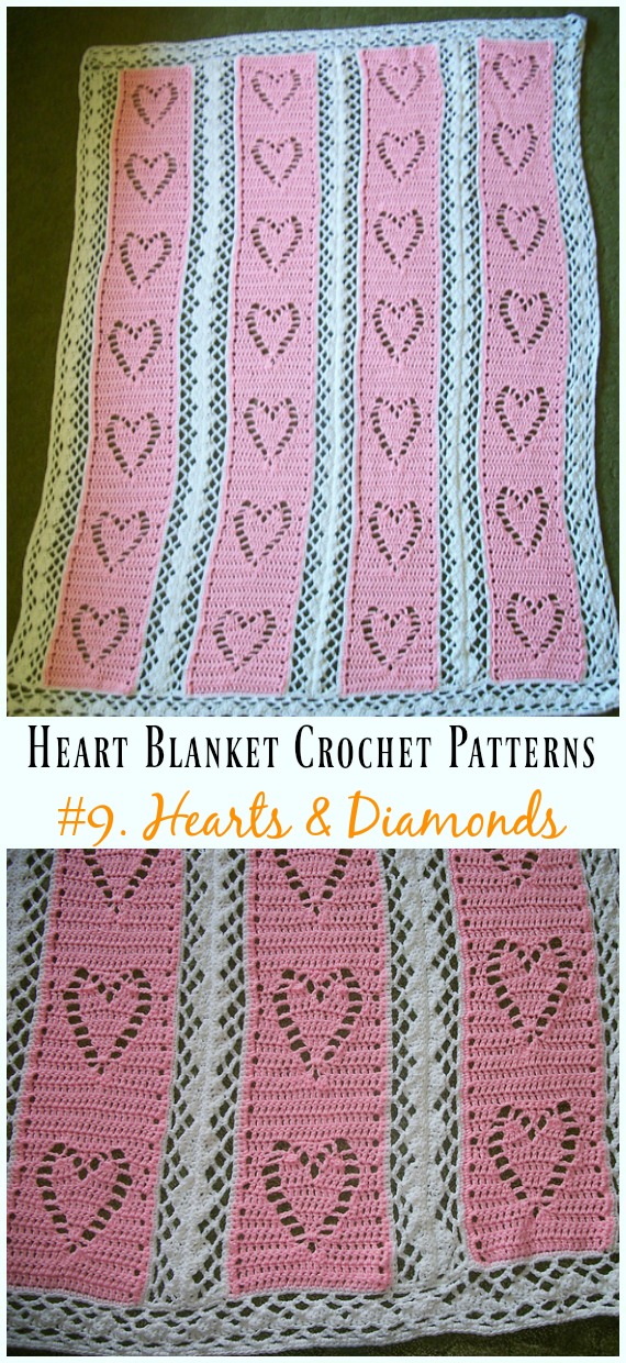 Crochet Hearts & Diamonds Blanket Free Pattern - #Heart; #Blanket; #Crochet Free Patterns