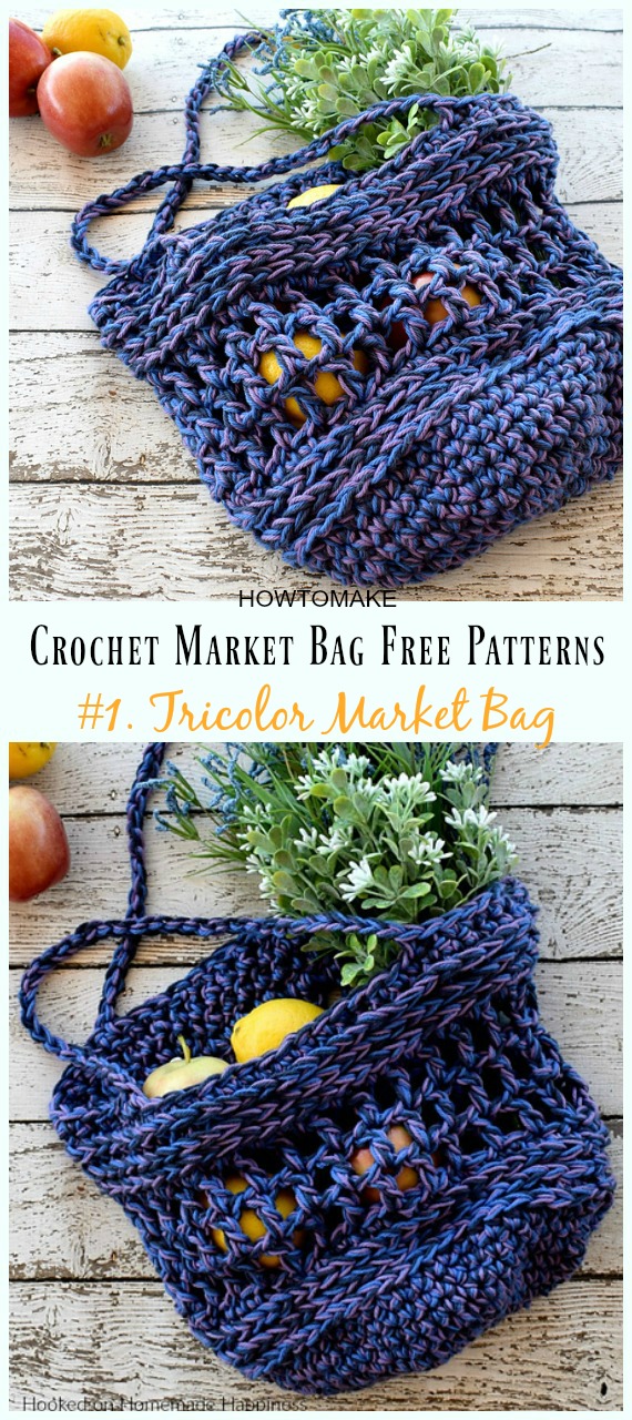 Tricolor Market Bag Crochet Free Pattern - #Crochet; Market Grocery #Bag;Free Patterns