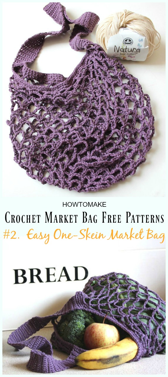 Easy One-Skein Market Bag Crochet Free Pattern - #Crochet; Market Grocery #Bag;Free Patterns