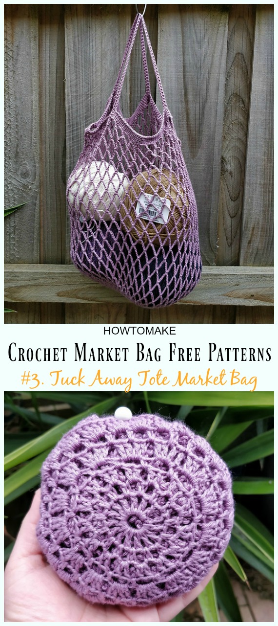 Tuck Away Tote Market Bag Crochet Free Pattern - #Crochet; Market Grocery #Bag;Free Patterns