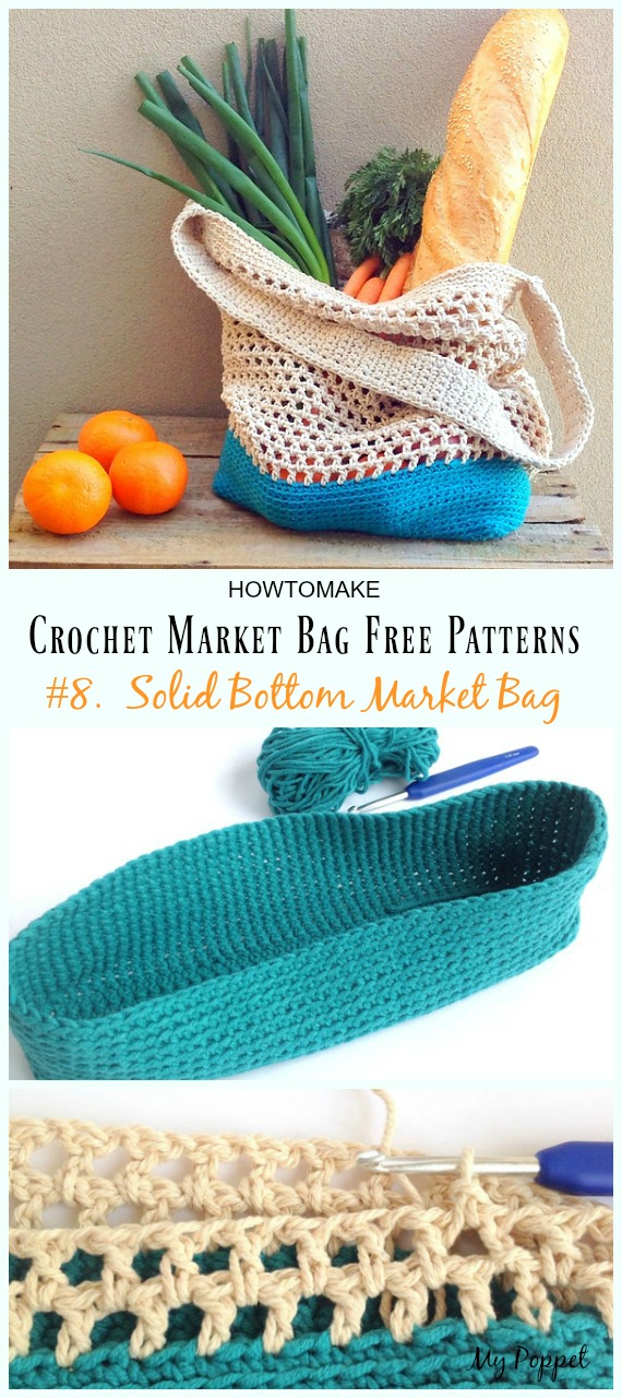 Solid Bottom Market Bag Crochet Free Pattern - #Crochet; Market Grocery #Bag;Free Patterns