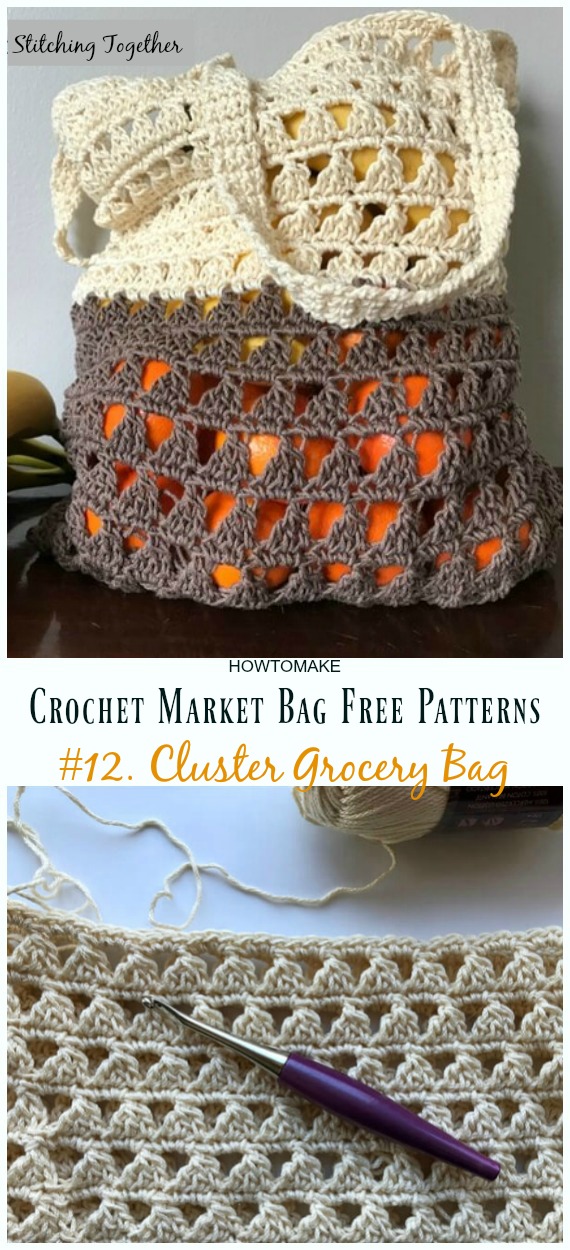 Cluster Grocery Bag Crochet Free Pattern - #Crochet; Market Grocery #Bag;Free Patterns
