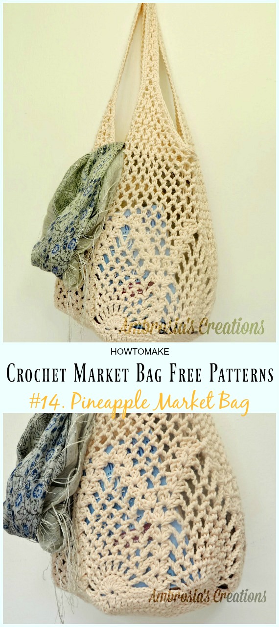 Pineapple Market Bag Crochet Free Pattern - #Crochet; Market Grocery #Bag;Free Patterns