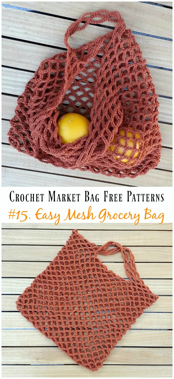 Easy Mesh Grocery Bag Crochet Free Pattern - #Crochet; Market Grocery #Bag;Free Patterns