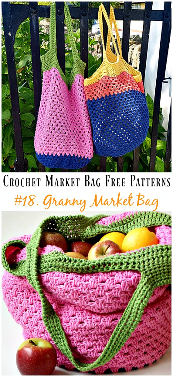 Granny Market Bag Crochet Free Pattern - #Crochet; Market Grocery #Bag;Free Patterns