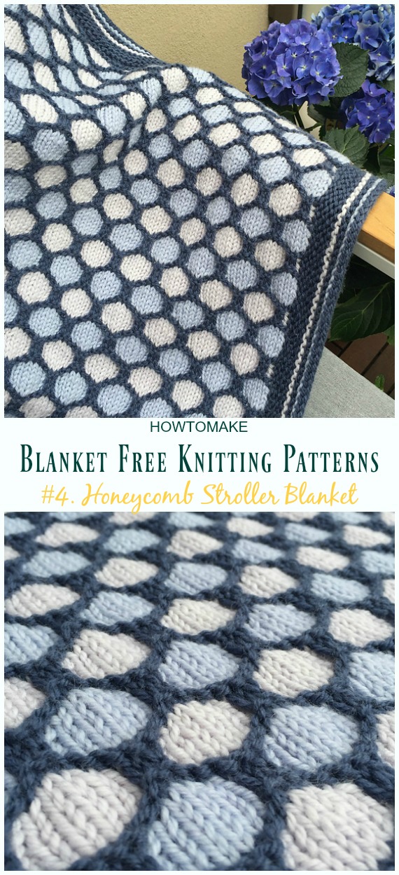 Honeycomb Stroller Blanket Knitting Free Pattern - Easy #Blanket; Free #Knitting; Patterns 