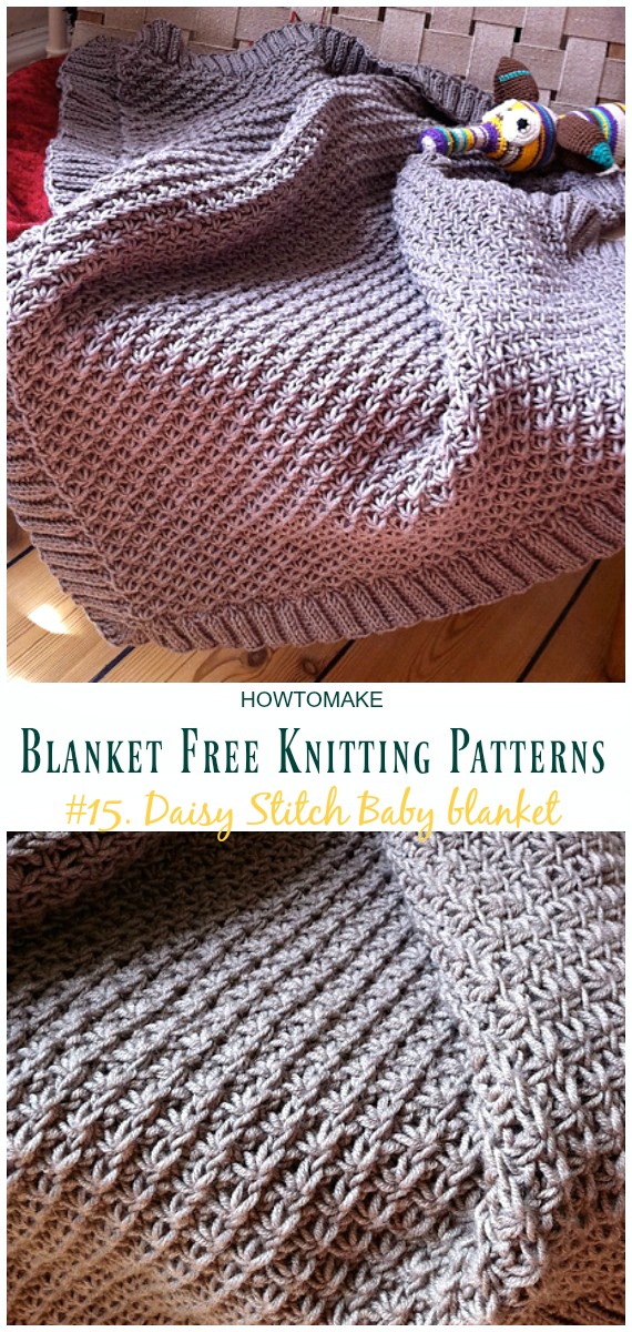 Daisy Stitch Baby Blanket Knitting Free Pattern - Easy #Blanket; Free #Knitting; Patterns 