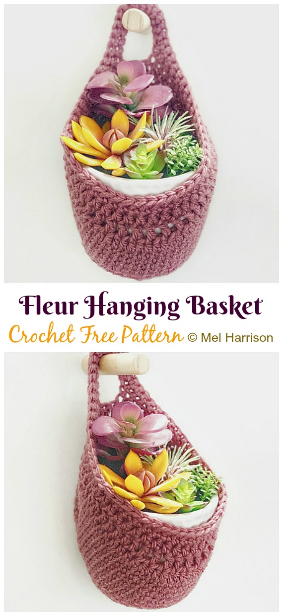 Fleur Hanging Basket Crochet Free Pattern- Hanging #Basket; Free #Crochet; Patterns