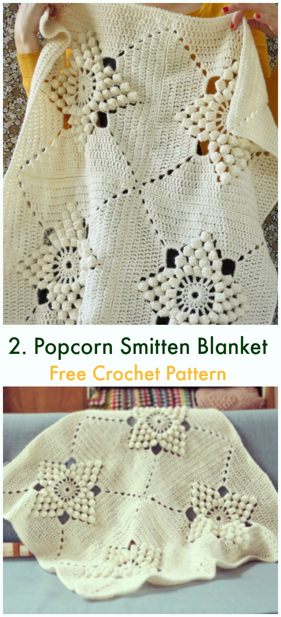 Popcorn Smitten Blanket Free Crochet Pattern - Bobble & Popcorn #Blanket; Free #Crochet; Patterns