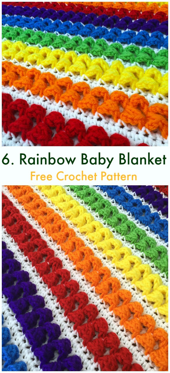 Rainbow Baby Blanket Free Crochet Pattern - Bobble & Popcorn #Blanket; Free #Crochet; Patterns