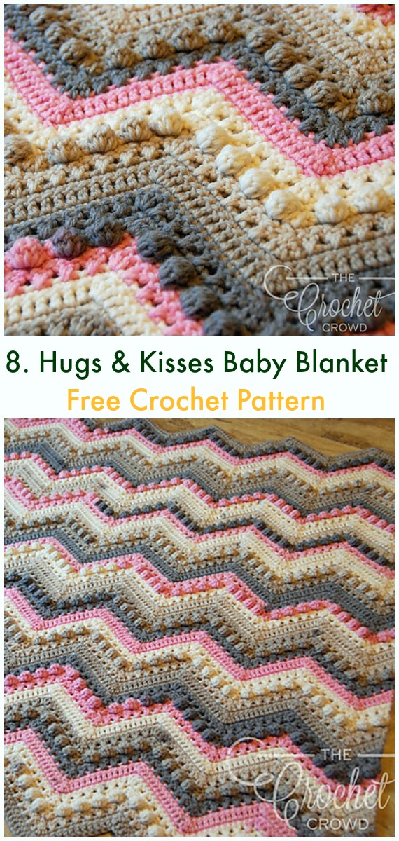 Hugs & Kisses Baby Blanket Free Crochet Pattern - Bobble & Popcorn #Blanket; Free #Crochet; Patterns