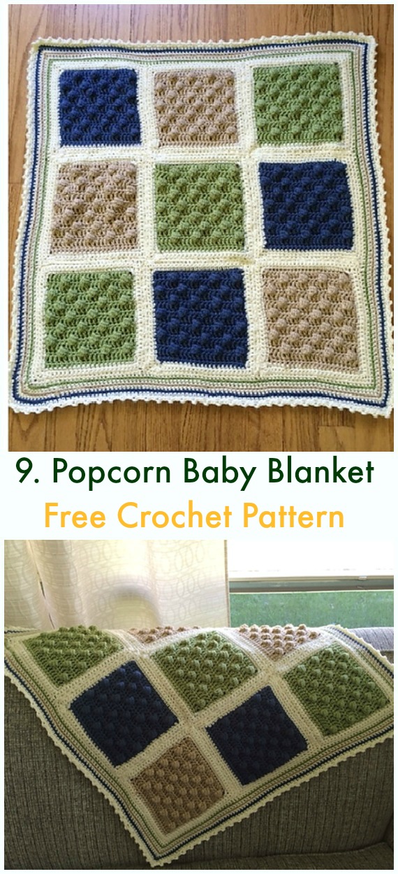 Popcorn Baby Blanket Free Crochet Pattern - Bobble & Popcorn #Blanket; Free #Crochet; Patterns