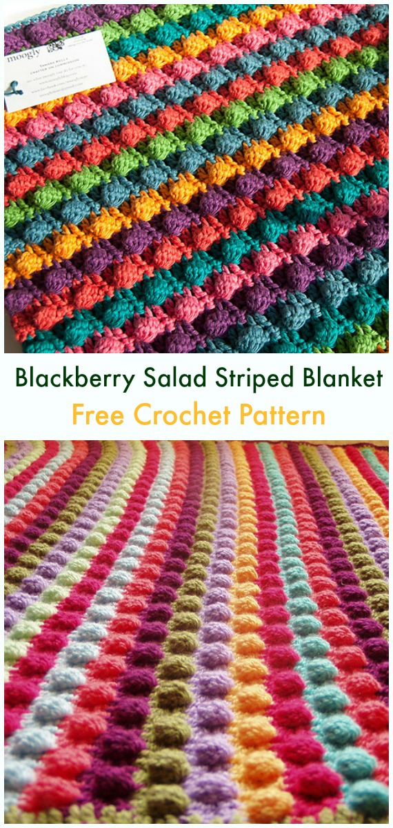 Blackberry Salad Striped Baby Blanket Free Crochet Pattern - Bobble & Popcorn #Blanket; Free #Crochet; Patterns