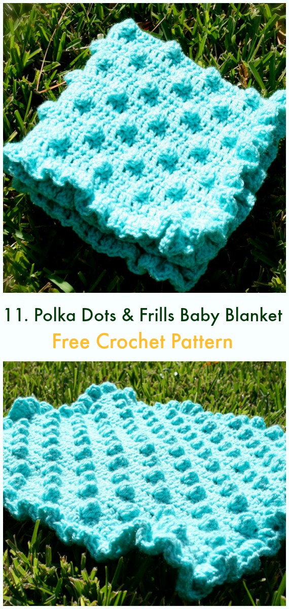 Polka Dots & Frills Baby Blanket Free Crochet Pattern - Bobble & Popcorn #Blanket; Free #Crochet; Patterns