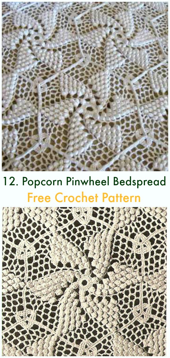 Popcorn Pinwheel Bedspread Blanket Free Crochet Pattern&Video - Bobble & Popcorn #Blanket; Free #Crochet; Patterns
