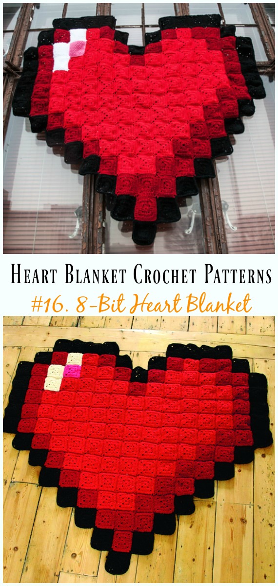 8-Bit Heart Blanket Crochet Blanket Free Pattern - #Heart; #Blanket; #Crochet Free Patterns