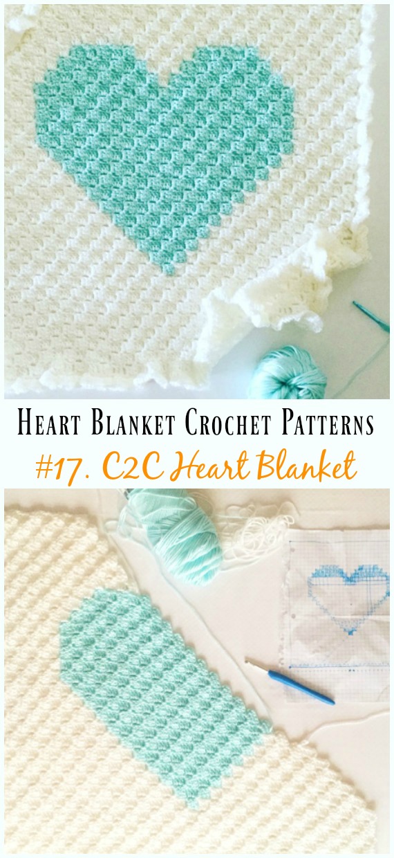 Crochet Corner to Corner  Heart Blanket Free Pattern - #Heart; #Blanket; #Crochet Free Patterns