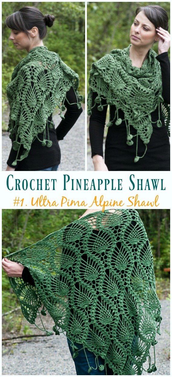 Ultra Pima Alpine Shawl Crochet Free Pattern - #Crochet; #Pineapple; #Shawl; Free Patterns