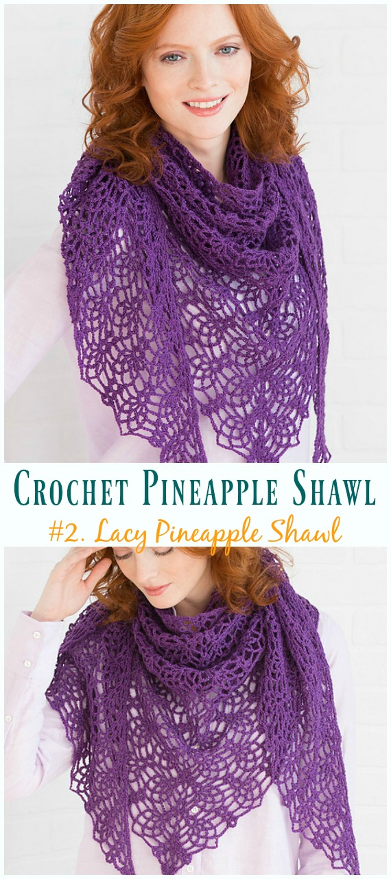 Lacy Pineapple Shawl Crochet Free Pattern - #Crochet; #Pineapple; #Shawl; Free Patterns