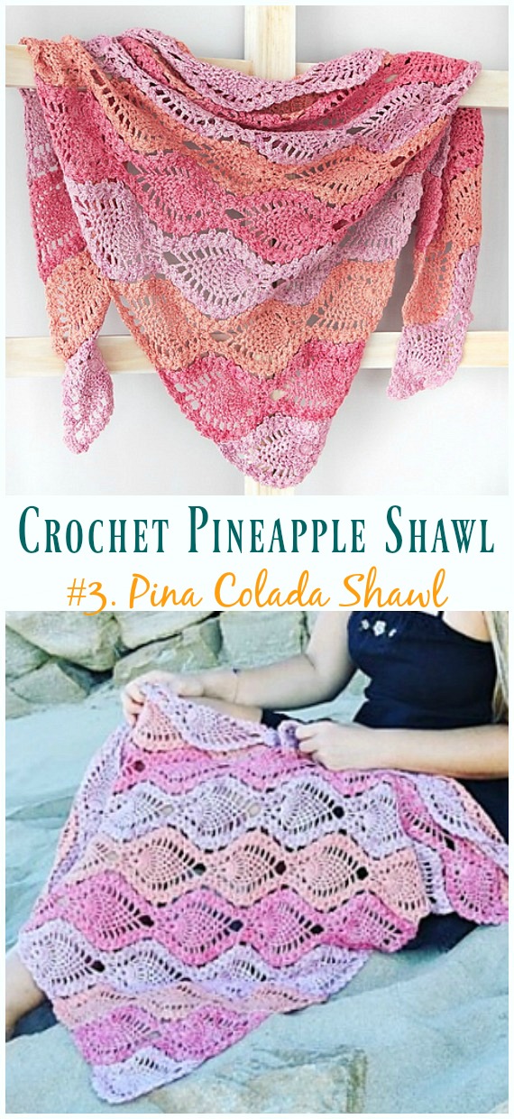 Pina Colada Shawl Crochet Free Pattern - #Crochet; #Pineapple; #Shawl; Free Patterns