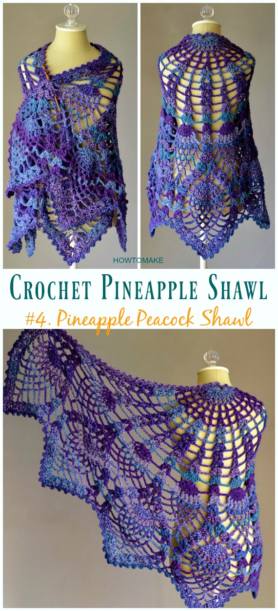 Pineapple Peacock Shawl Crochet Free Pattern - #Crochet; #Pineapple; #Shawl; Free Patterns