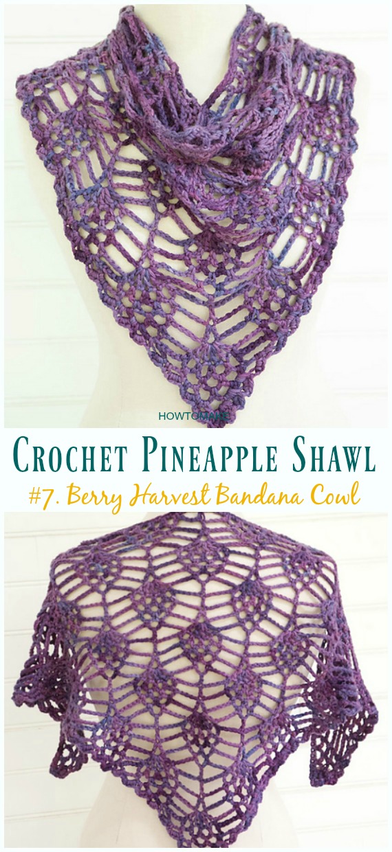 Berry Harvest Bandana Cowl Shawl Crochet Free Pattern - #Crochet; #Pineapple; #Shawl; Free Patterns