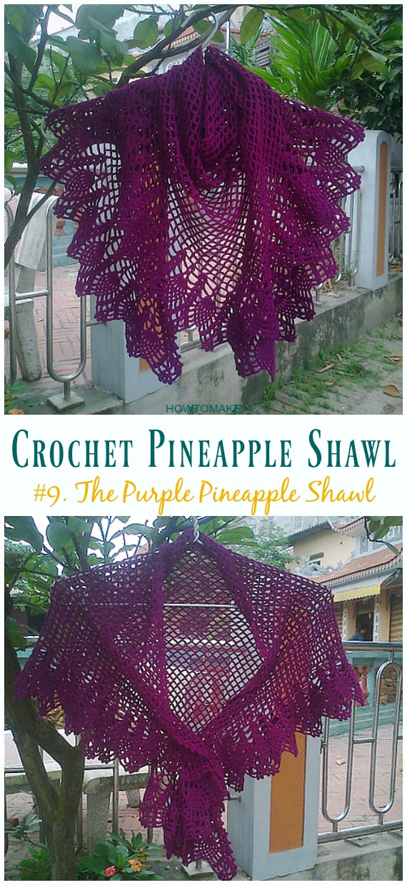 The Purple Pineapple Shawl Crochet Free Pattern - #Crochet; #Pineapple; #Shawl; Free Patterns
