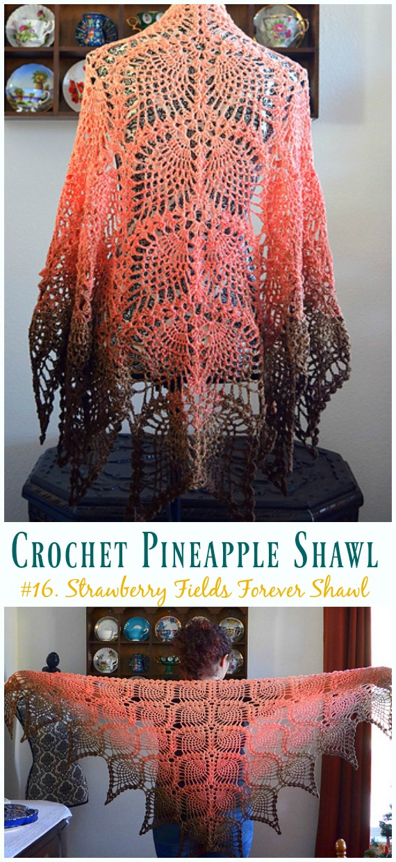 Strawberry Fields Forever Shawl Crochet Free Pattern - #Crochet; #Pineapple; #Shawl; Free Patterns