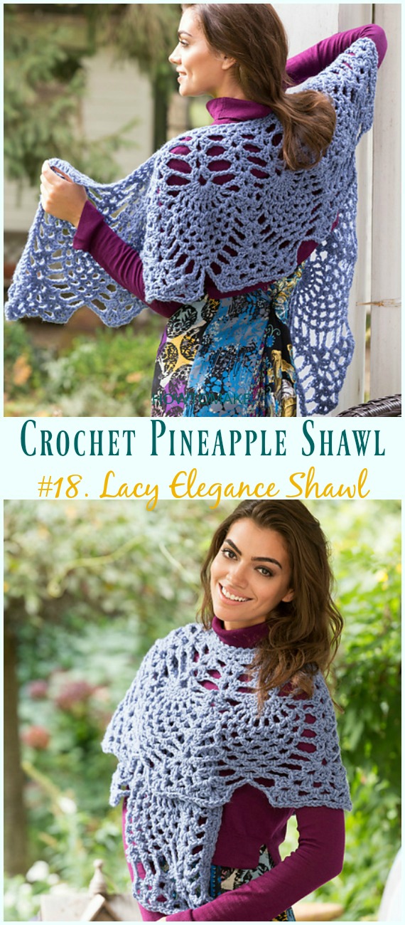 Lacy Elegance Shawl Crochet Free Pattern - #Crochet; #Pineapple; #Shawl; Free Patterns