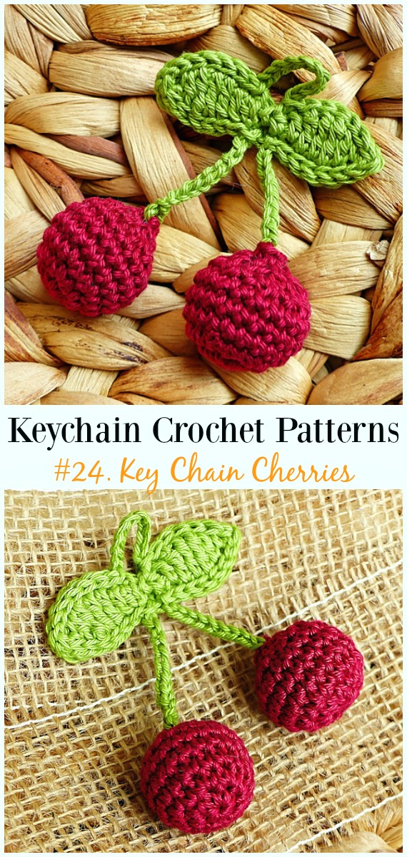 Key Chain Cherries Crochet Free Patterns - #Keychain #Crochet Patterns