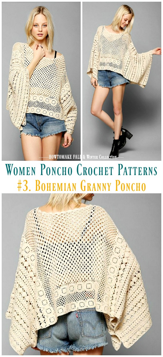 Bohemian Granny Poncho Crochet Free Pattern - Fall & Winter Women #Poncho; #Crochet; Patterns