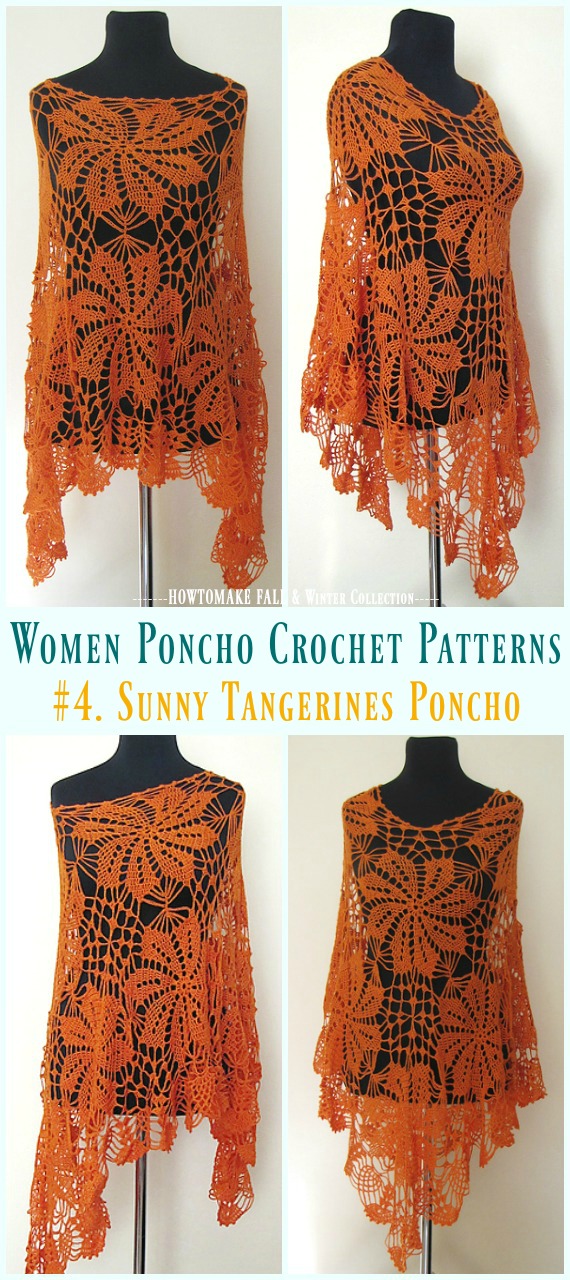 Sunny Tangerines Poncho Crochet Free Pattern - Fall & Winter Women #Poncho; #Crochet; Patterns