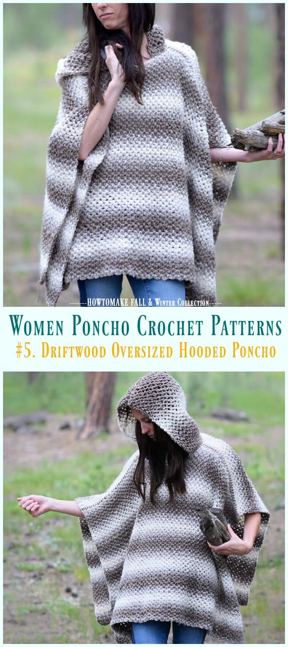 Driftwood Oversized Hooded Poncho Crochet Free Pattern - Fall & Winter Women #Poncho; #Crochet; Patterns