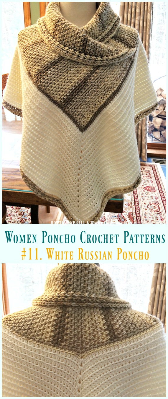 White Russian Poncho Crochet Free Pattern - Fall & Winter Women #Poncho; #Crochet; Patterns