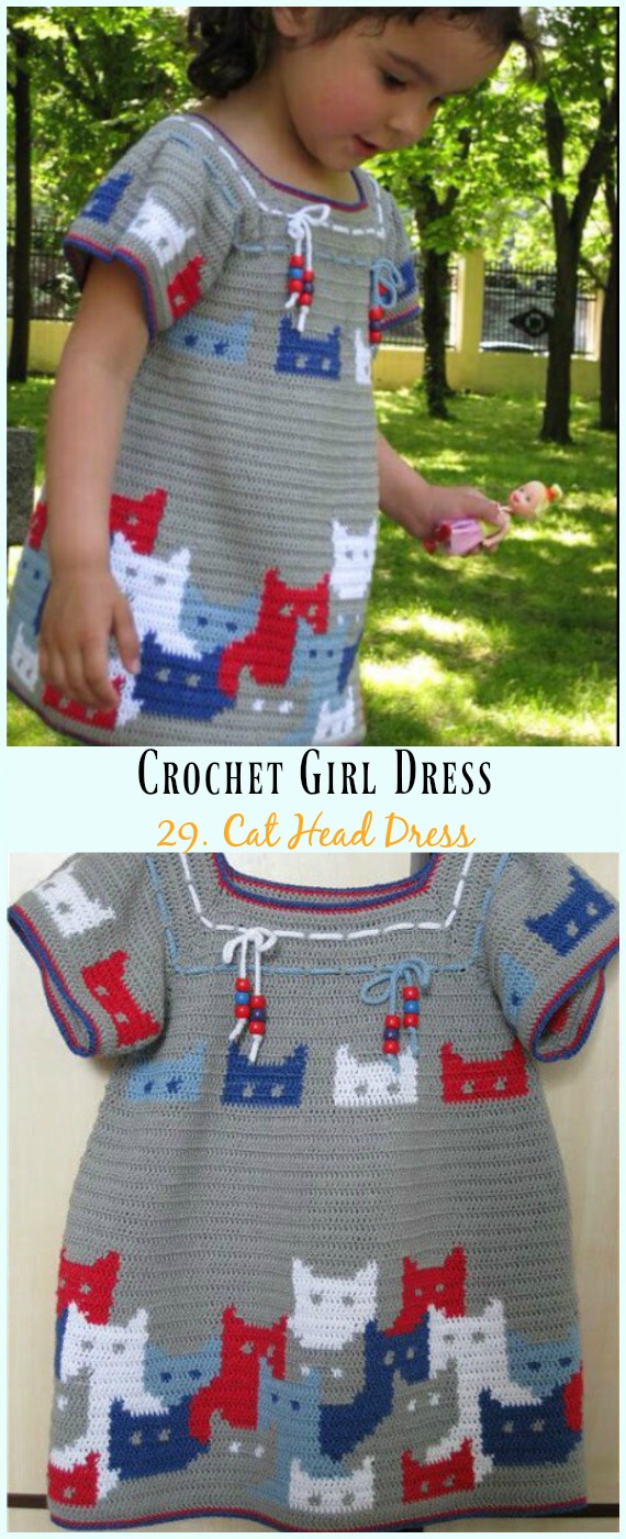 Cat Head Dress Crochet Free Pattern - Girl #Dress Free #Crochet Patterns