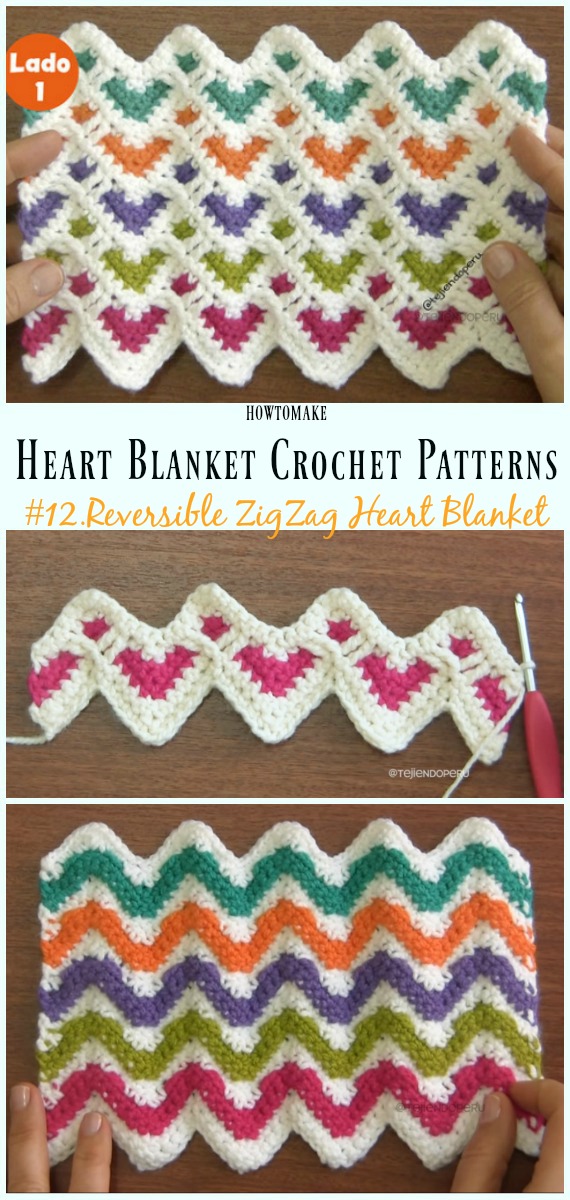Reversible ZigZag Heart Blanket Free Crochet Pattern Video - #Heart; #Blanket; Free #Crochet Patterns