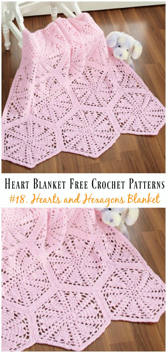 Crochet Hearts and Hexagons Blanket Free Pattern - #Heart; #Blanket; #Crochet Free Patterns