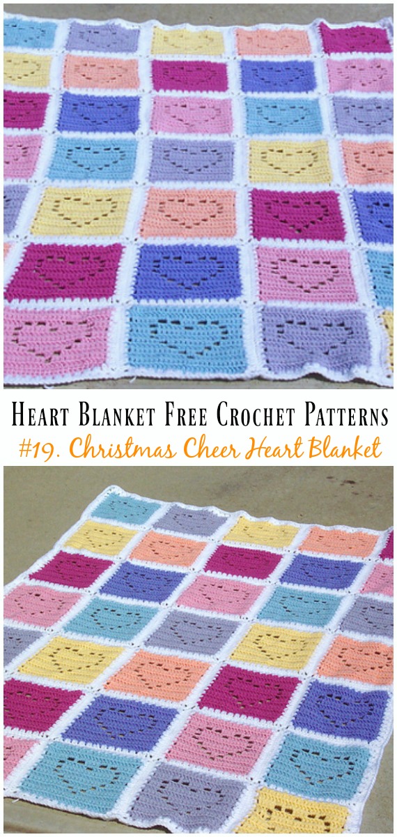 Crochet Christmas Cheer Heart Blanket Free Pattern - #Heart; #Blanket; #Crochet Free Patterns