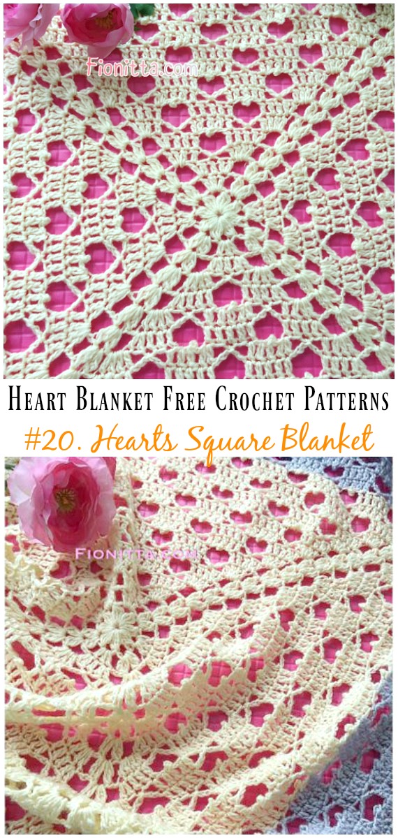 Crochet Hearts Square Blanket Free Pattern - #Heart; #Blanket; #Crochet Free Patterns