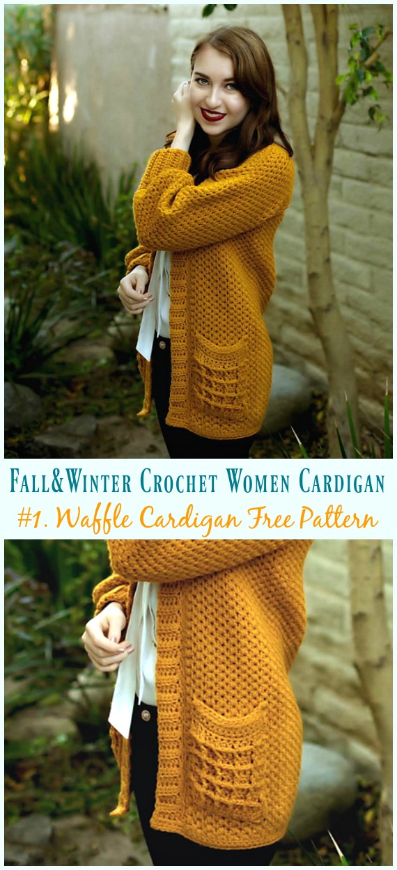 Waffle Cardigan Crochet Free Pattern - Fall & Winter Women #Cardigan; Free #Crochet; Patterns