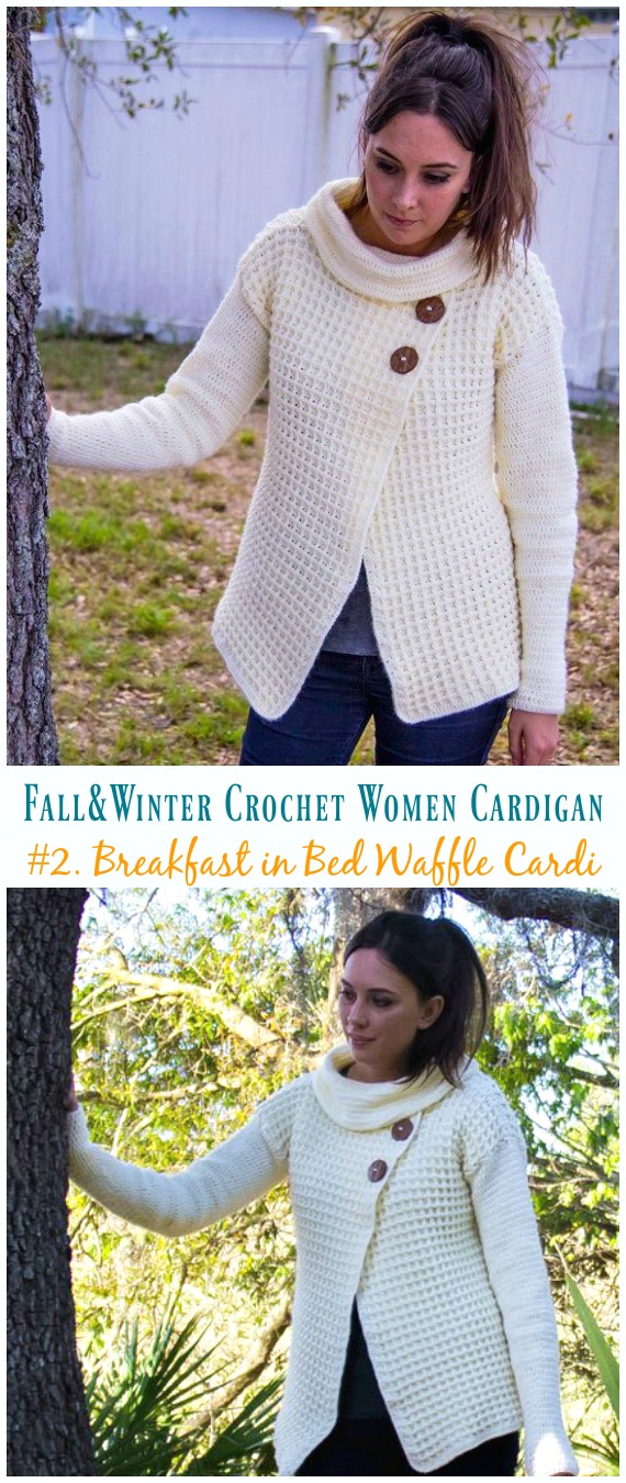 Breakfast in Bed Waffle Stitch Sweater Cardigan Crochet Free Pattern - Fall & Winter Women #Cardigan; Free #Crochet; Patterns