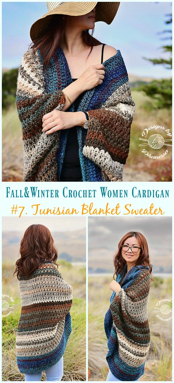 Tunisian Blanket Sweater Cardigan Crochet Free Pattern - Fall & Winter Women #Cardigan; Free #Crochet; Patterns