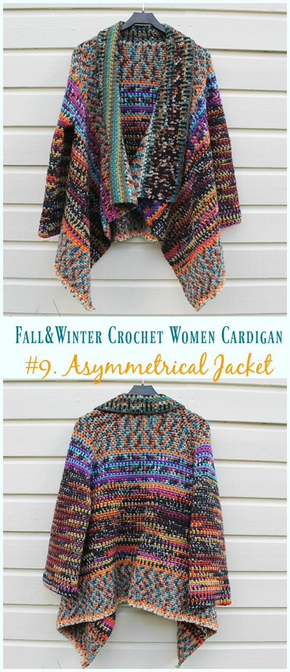 Asymmetrical Jacket Crochet Free Pattern - Fall & Winter Women #Cardigan; Free #Crochet; Patterns