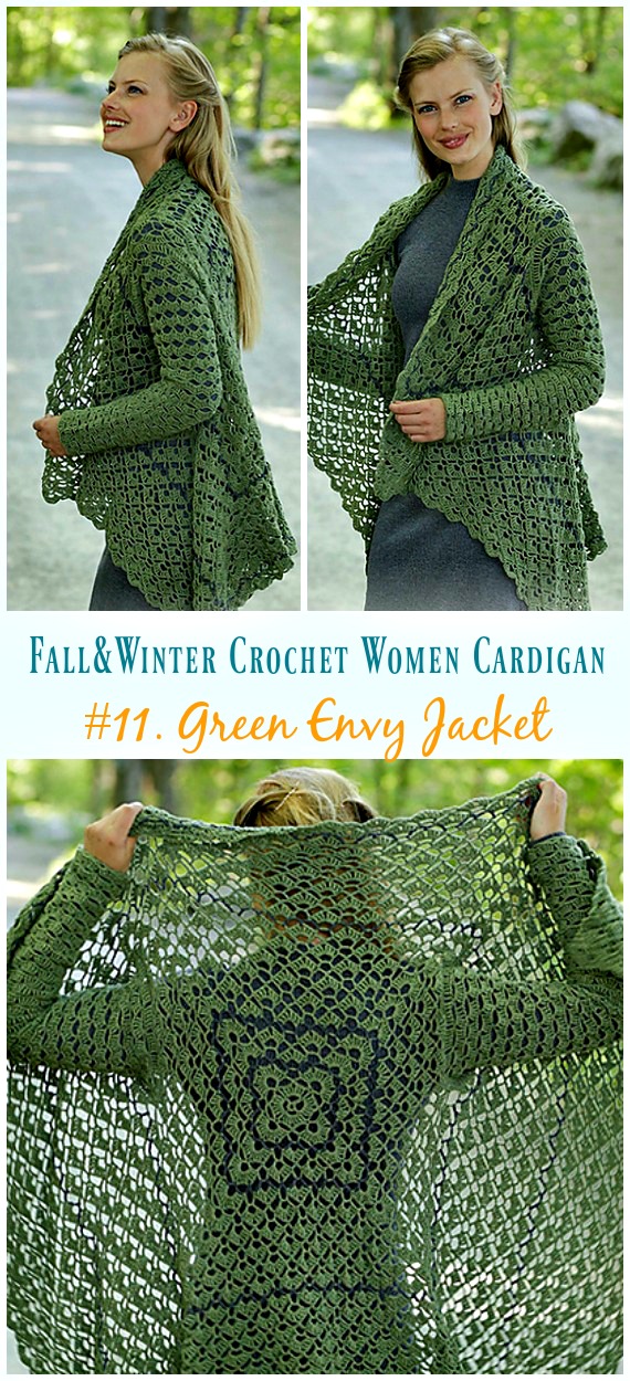 Green Envy Jacket Crochet Free Pattern - Fall & Winter Women #Cardigan; Free #Crochet; Patterns
