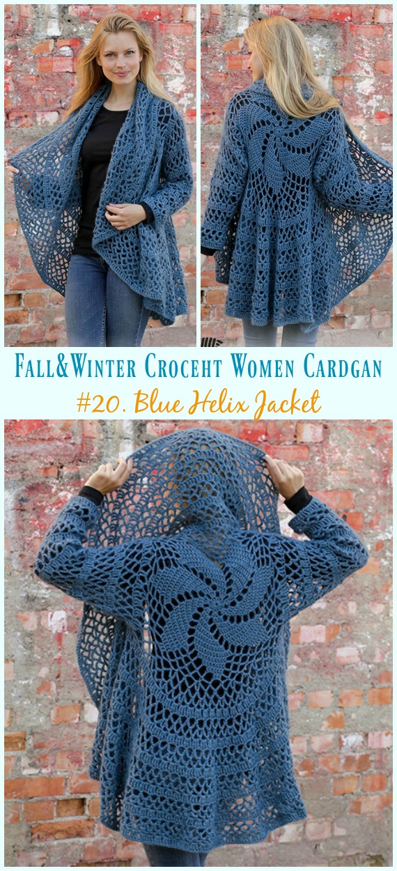 Blue Helix Jacket Crochet Free Pattern - Fall & Winter Women #Cardigan; Free #Crochet; Patterns