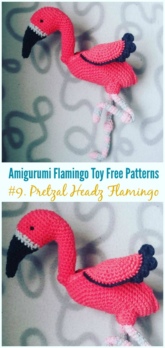 Crochet Pretzal Headz Flamingo Amigurumi Free Pattern - Free #Amigurumi; #Flamingo; Toy Softies Crochet Patterns