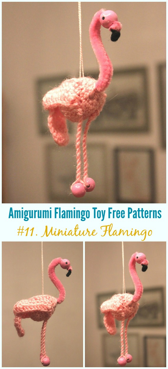 Crochet Hanging Miniature Flamingo Amigurumi Free Pattern - Free #Amigurumi; #Flamingo; Toy Softies Crochet Patterns